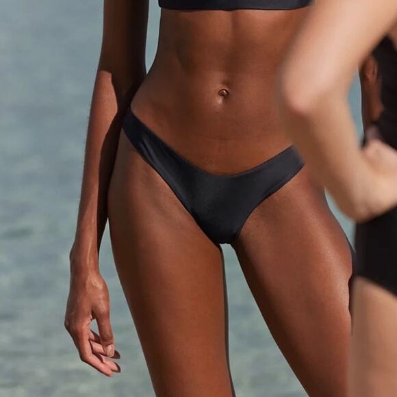 Aerie Black High Cut Cheeky Bikini Bottom XXL NWT Swim Minimal Coverage - Picture 1 of 5